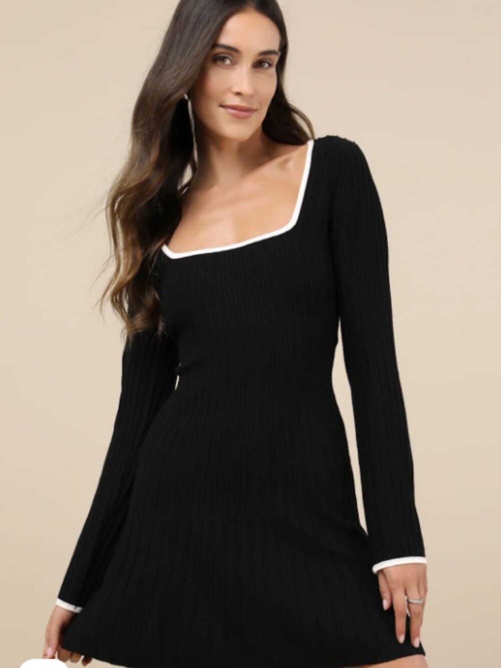 Lulus Black Ribbed Sweater Dress, Size Medium